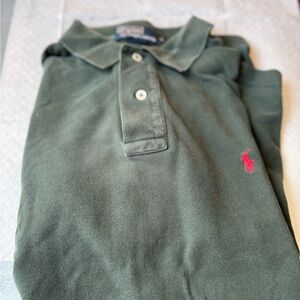 Green Polo Shirt with Red Logo